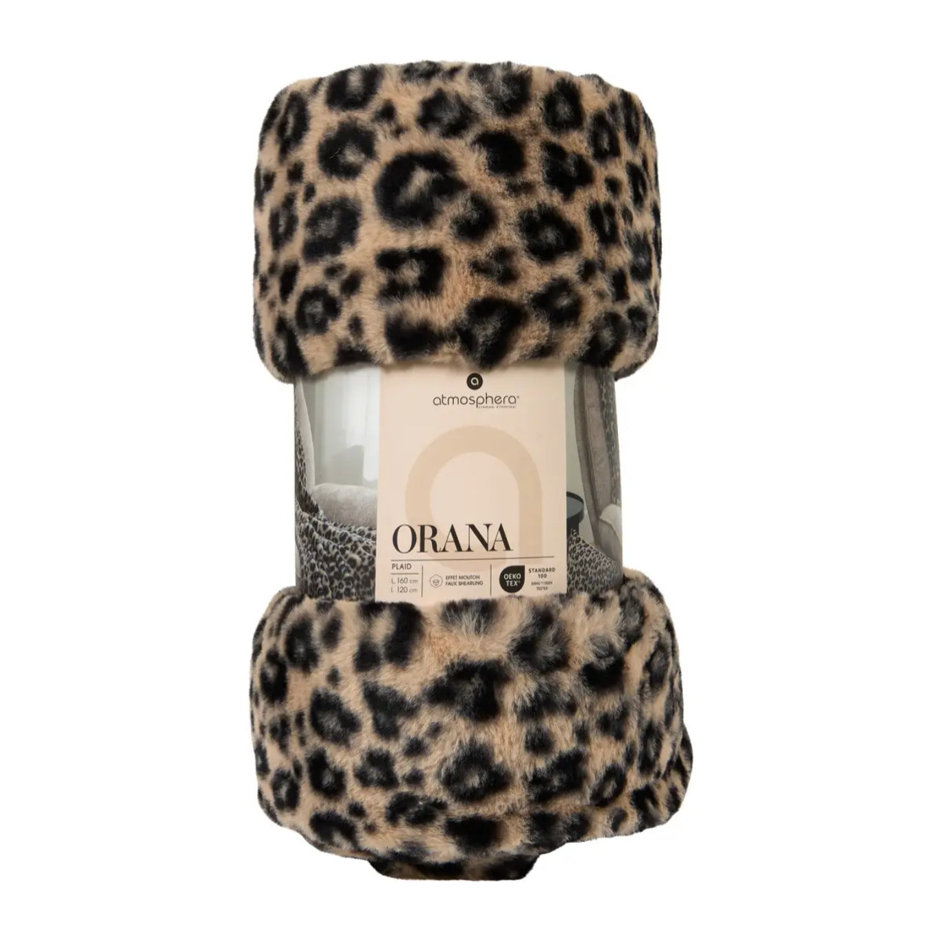 Plaid fausse fourrure imprimé Orana noir 160x120cm