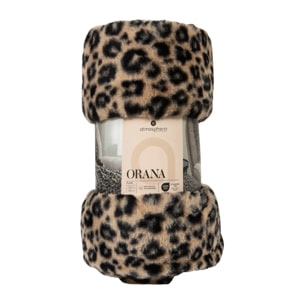 Plaid fausse fourrure imprimé Orana noir 160x120cm