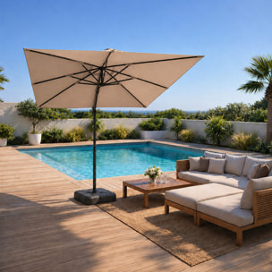 Parasol carré 3x3 déporté rotatif taupe en aluminium RAFAELA
