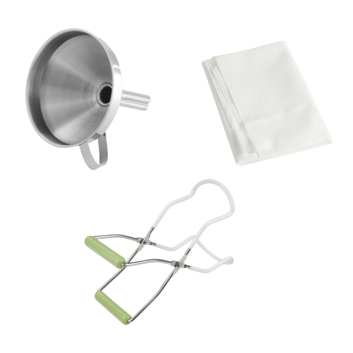 3 ustensiles pour confiture avec pince à bocaux, entonnoir et tissu filtrant Dr Oetker