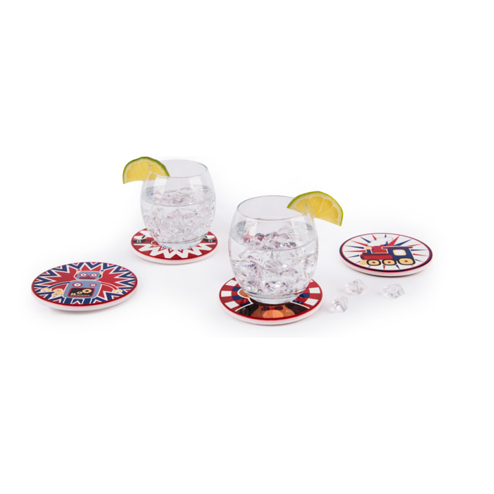 Set de 4 Dessous de Verre Excelsa - Vintage Toys, Dolomite Multicolore avec Base en Liège