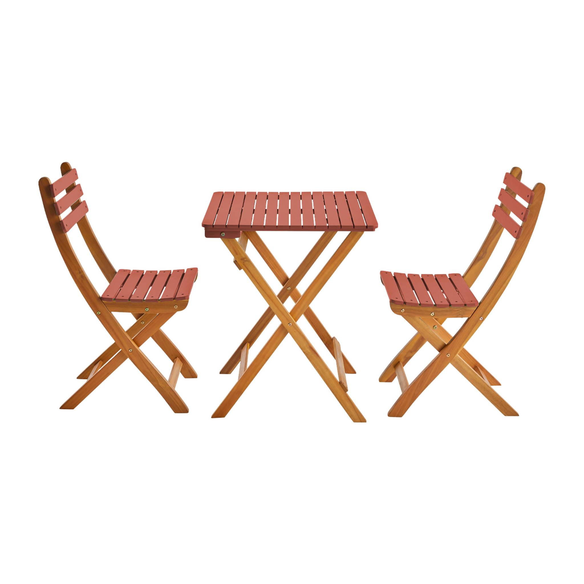 Table de jardin pliante bois d'acacia + 2 assises HILORA