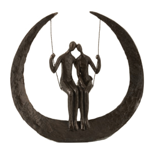 J-Line décoration Couple Sur Balançoire - polyrésine - brun foncé