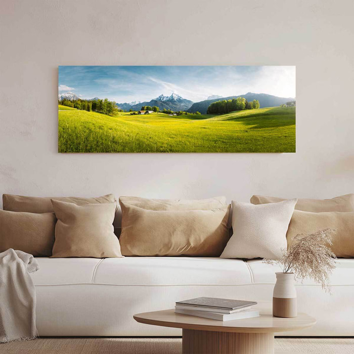 Tableau panoramique vallée verte maisons de campagne Toile imprimée