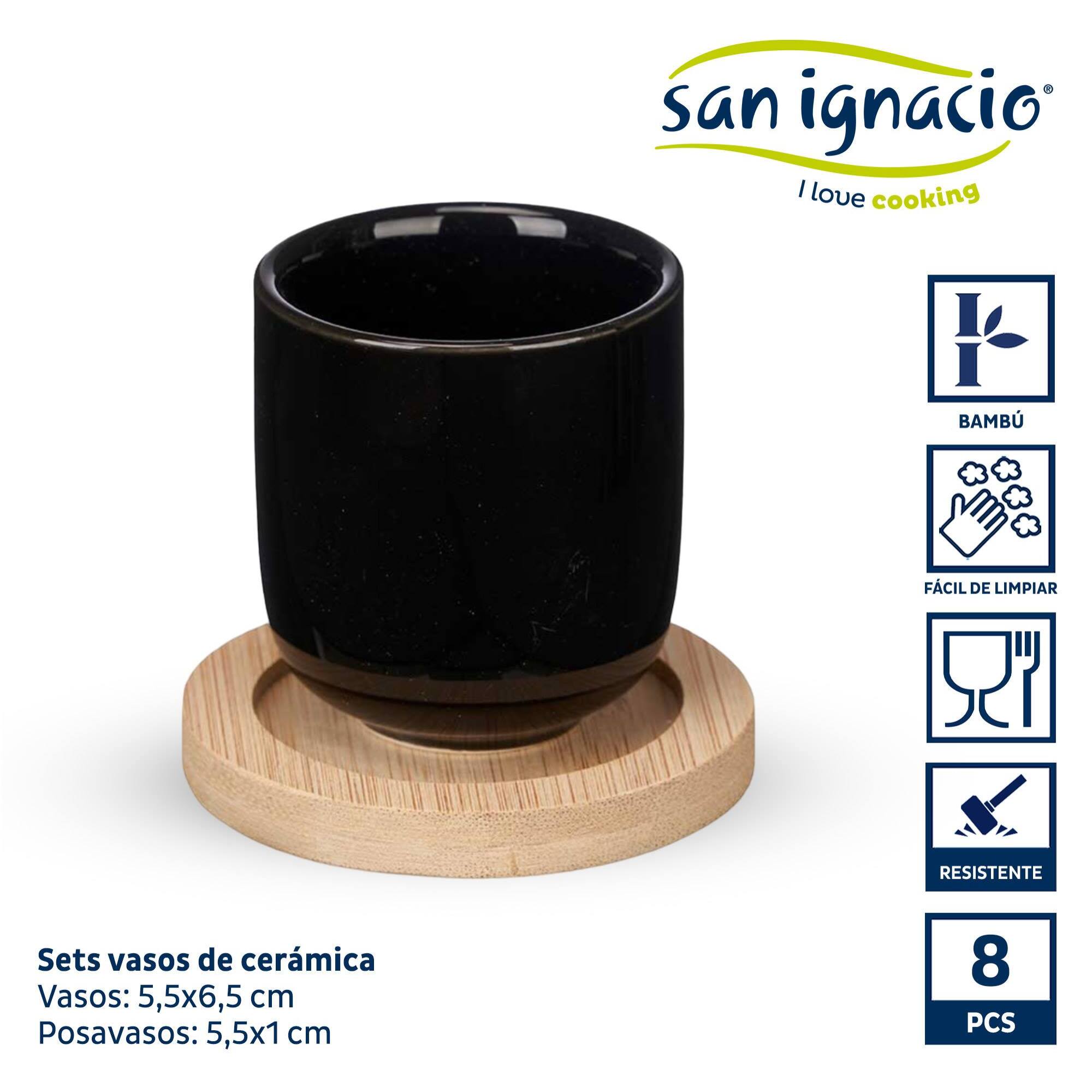 Set 4 vasos cafe ceramica negra posavaso colección kinvara