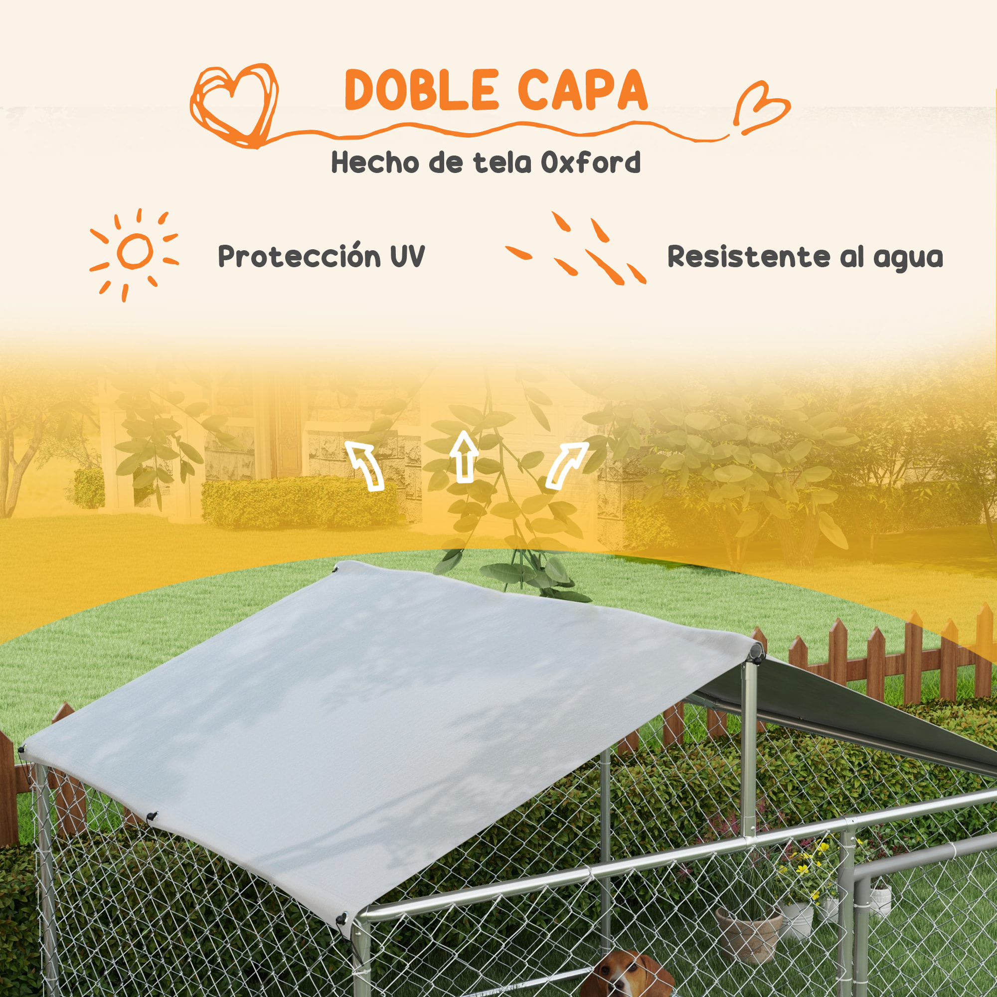 Perrera Jaula de Exterior para Perros Medianos Parque para Perros con Cerradura Marco de Acero Toldo Impermeable y Anti-UV 200x200x150 cm Plata