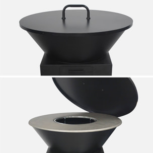 Brasero barbecue Ø81,5cm avec grille de cuisson, espace de rangement, couvercle et ustensiles MOMBACHO