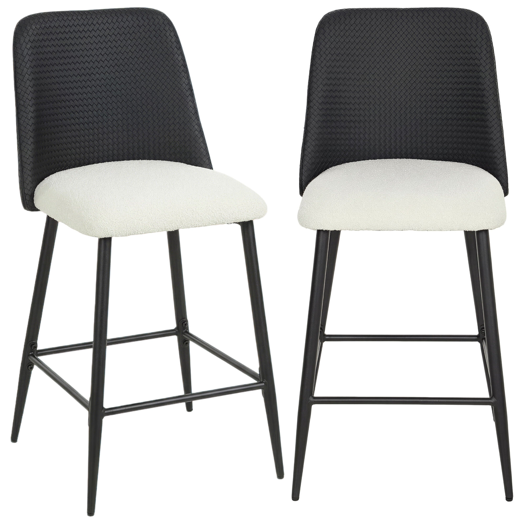 Juego de 2 Taburetes de Bar, Taburetes Altos de Cocina con Respaldo y Reposapiés, Tapizados de Lino y PU, Marco de Acero, Asiento de 65 cm de Altura, para Mostrador, Comedor, Negro