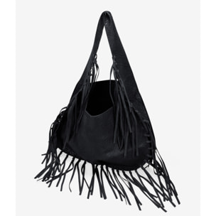 Bolso de hombro negro con flecos