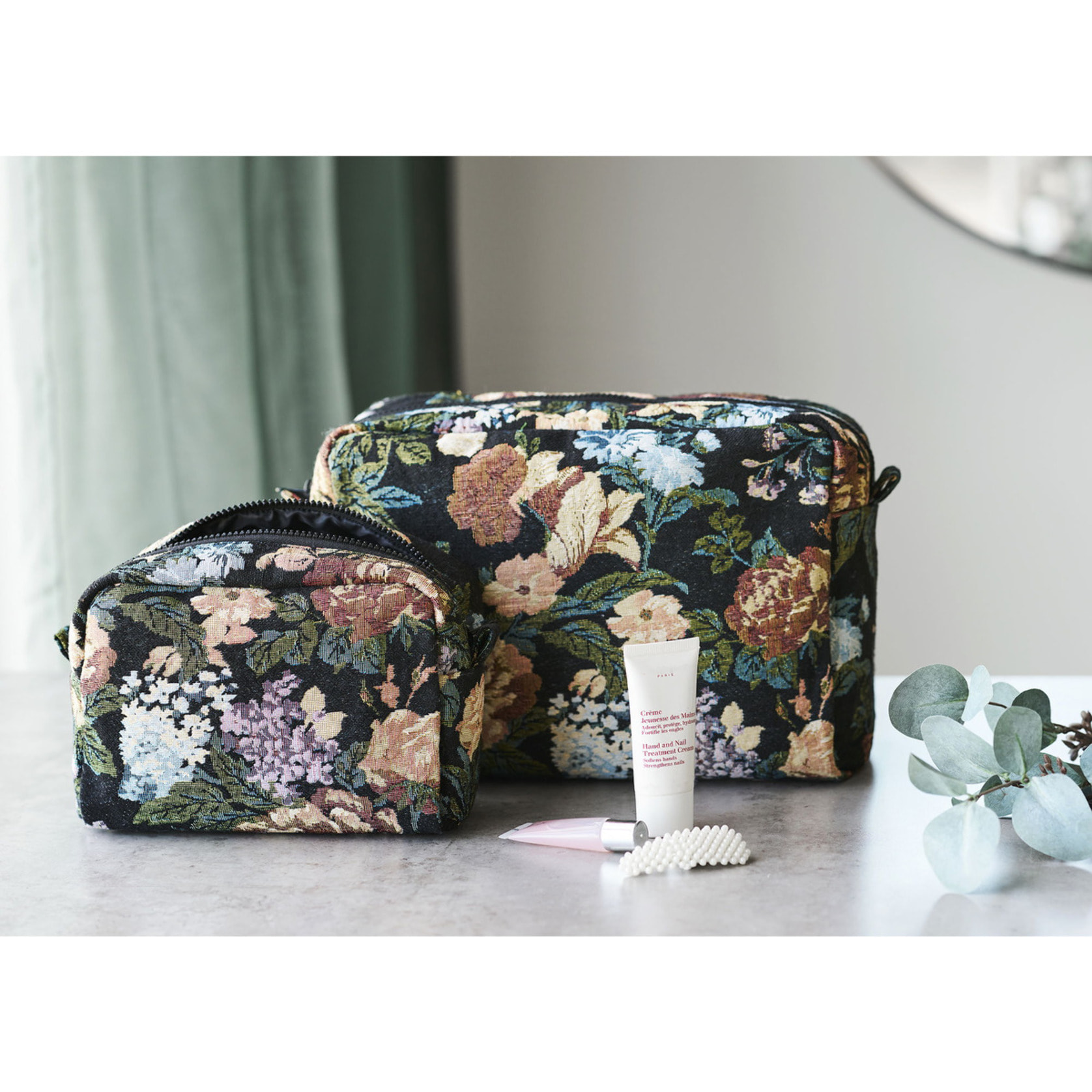 Zoe - Set 2 pochette da bagno in poliestere nero mix