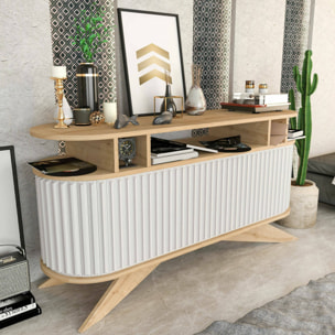 Credenza Dpoluzz, Buffet da soggiorno, Madia da salotto, Dispensa da cucina, 150x43h75 cm, Quercia e Bianco