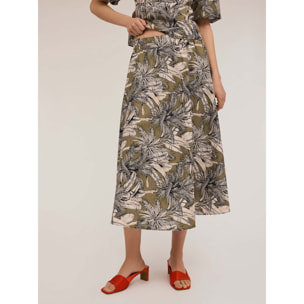 Motivi - Gonna a ruota fantasia jungle - Verde militare