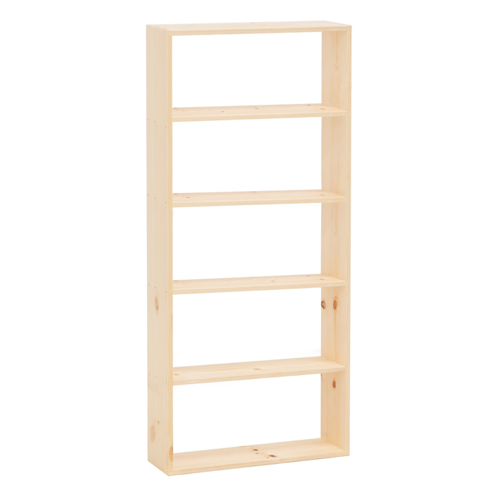 Estantería de madera maciza tono natural con 4 estantes Alto: 182 Largo: 80 Ancho: 20