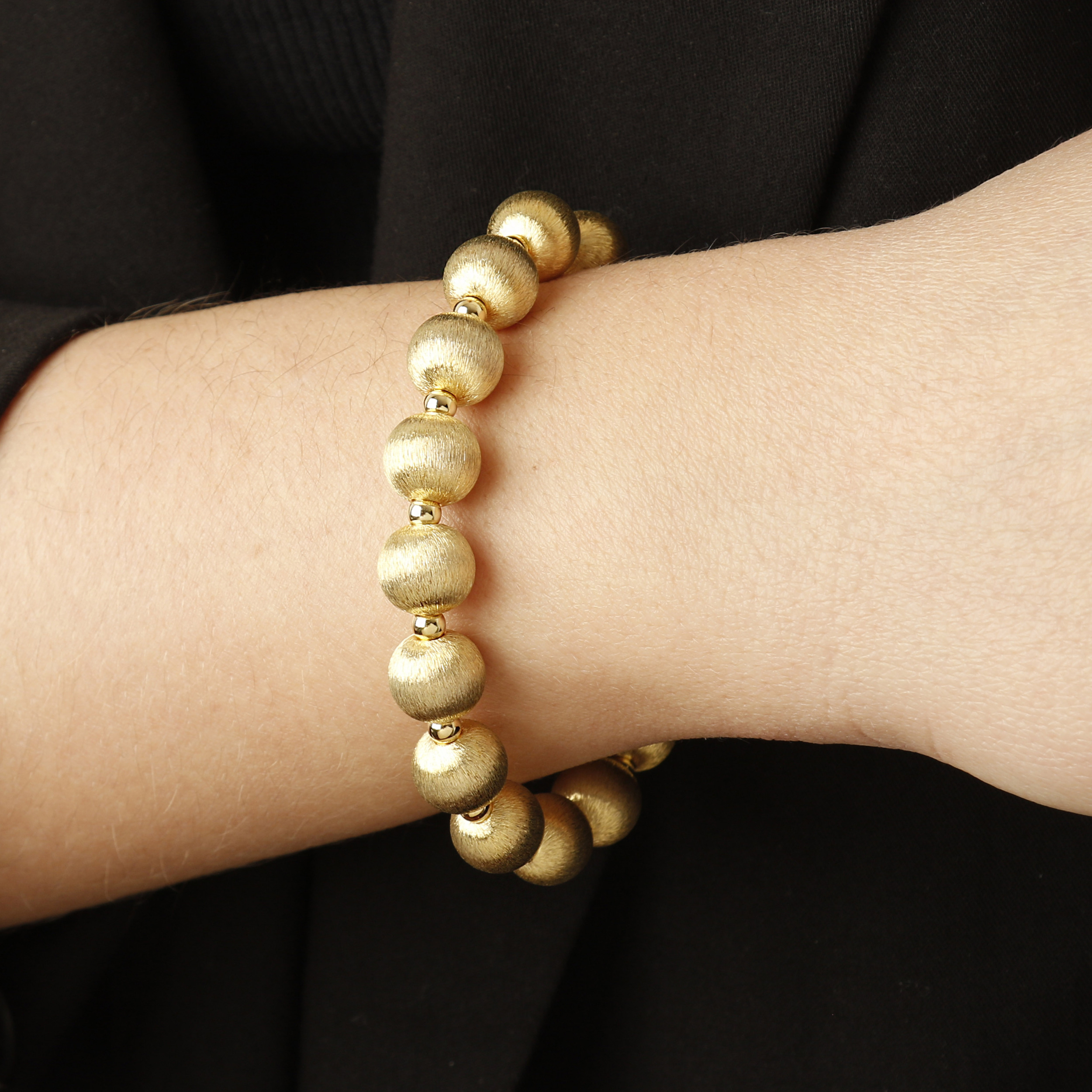 Bracciale in Argento 925 placcato Oro Giallo 18Kt con Bead Satinate e Lucide