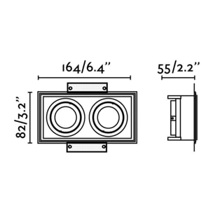 HYDE SQ 2L Lámpara empotrable negro cuadrado orientable sin marco