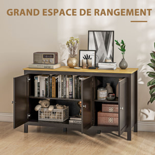 Buffet bas style classique chic - 3 portes, 2 étagères réglables - MDF panneaux noir aspect bois clair