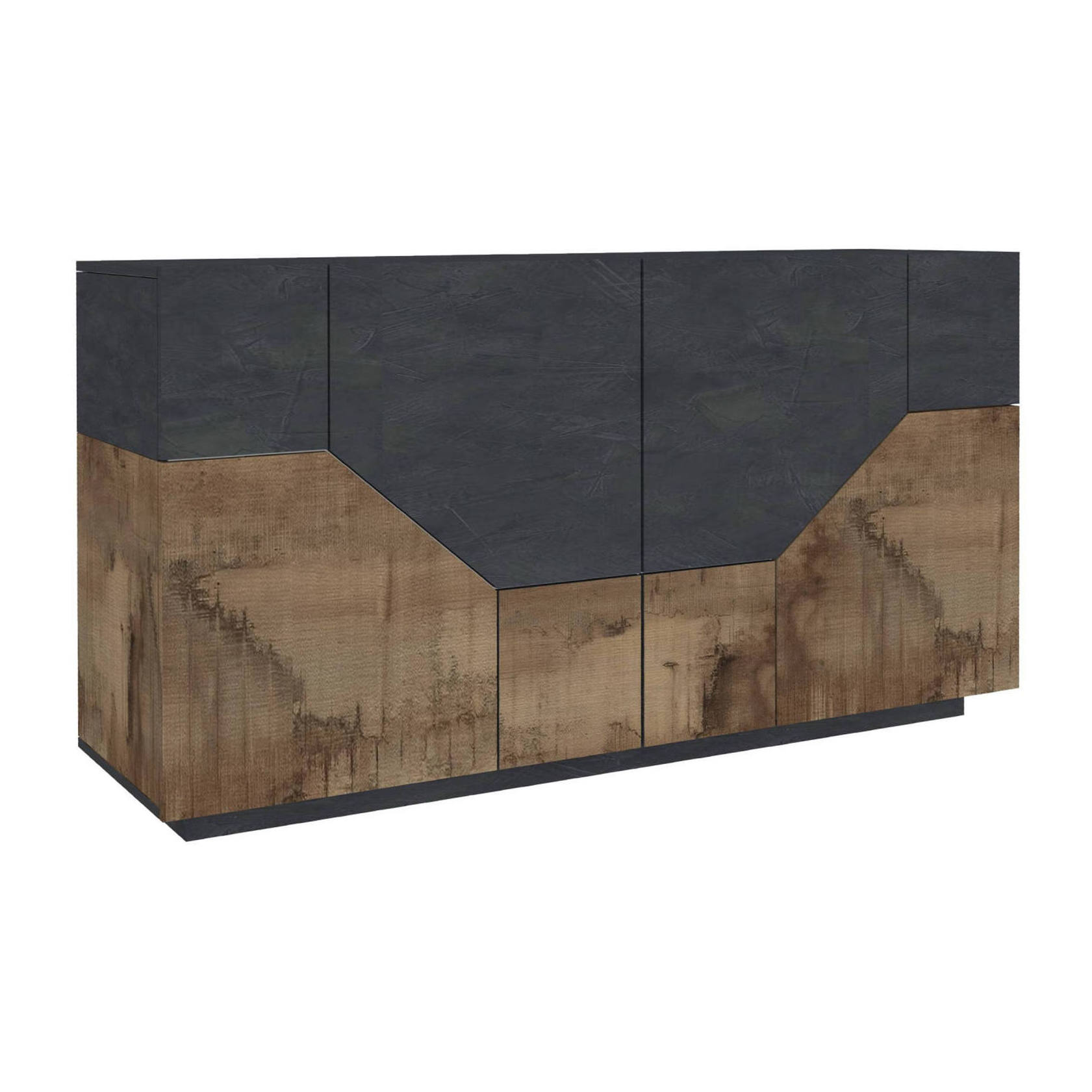 Credenza moderna a 4 ante geometriche, Made in Italy, Madia da cucina, Buffet di design da soggiorno, Cm 159x43h86, Ardesia e Acero