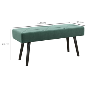 Taburete Pie de Cama Multifuncional Banco Pie de Cama Moderno Banco Dormitorio con Pies de Acero y Asiento Acolchado Carga 120 kg para Entrada Pasillo 100x36x45 cm Verde