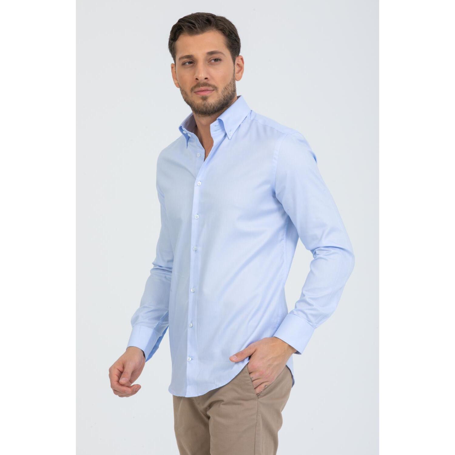Camicia Uomo 2 Bottoni Button Down Slim Oxford unito Celeste