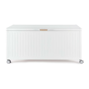 Baule da giardino BRAGA in alluminio bianco, con ruote e maniglia effetto legno