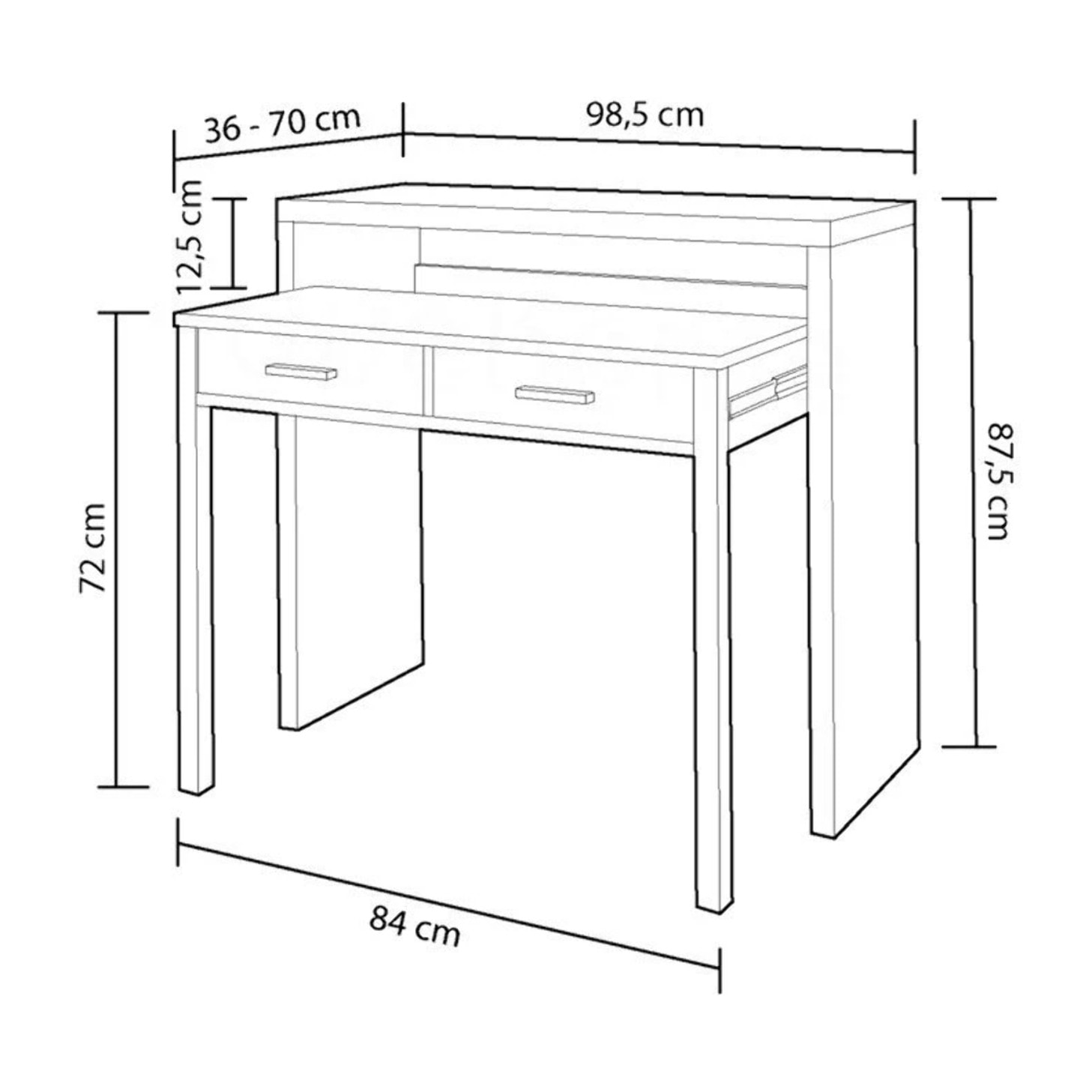 Mesa de escritorio extensible Bureau Blanco Artik (Blanco Mate) - Gris Cemento