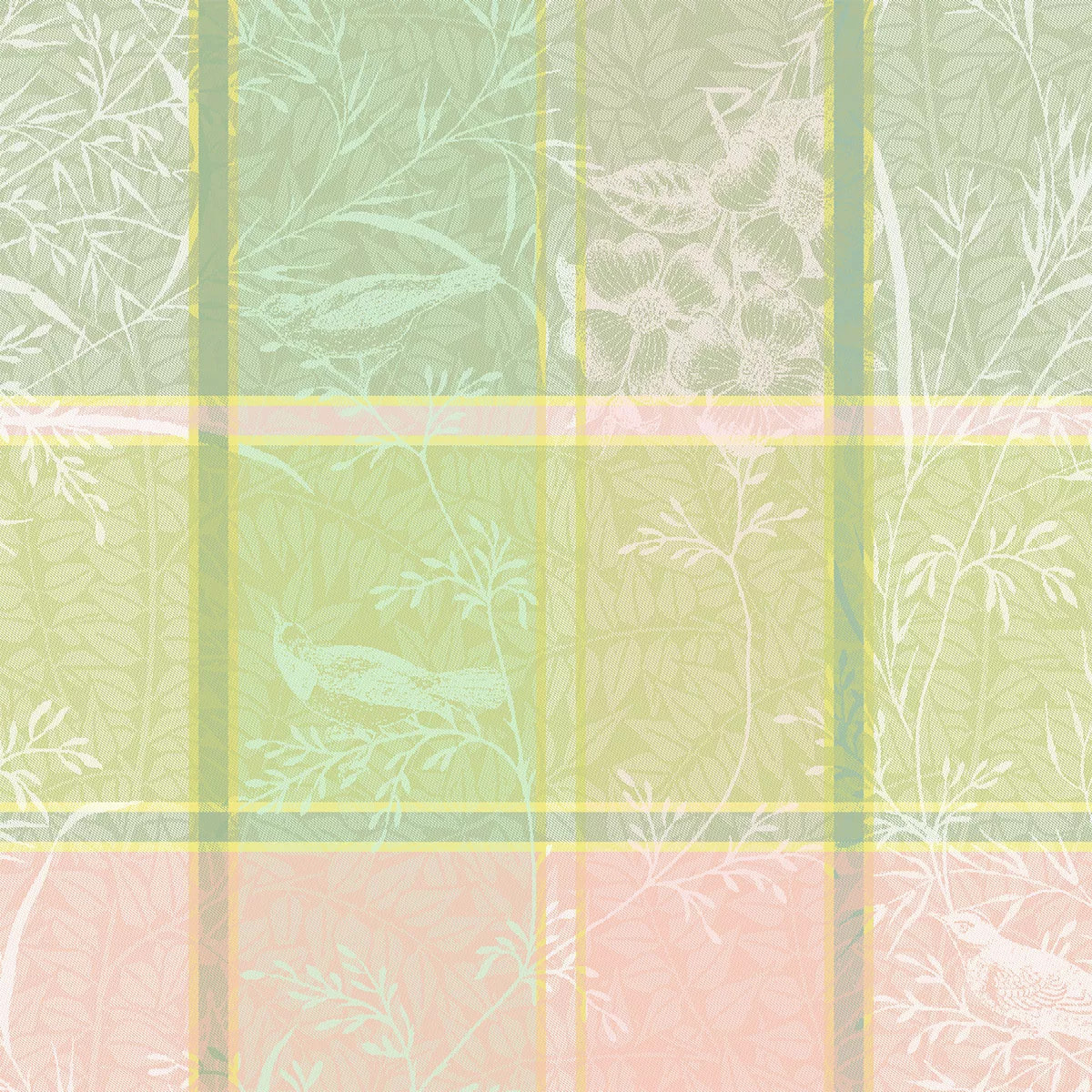 Serviette pur coton motif jacquard rose vert Mille printemps eclosion