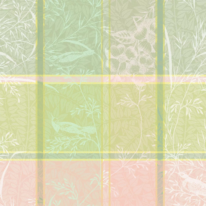 Serviette pur coton motif jacquard rose vert Mille printemps eclosion