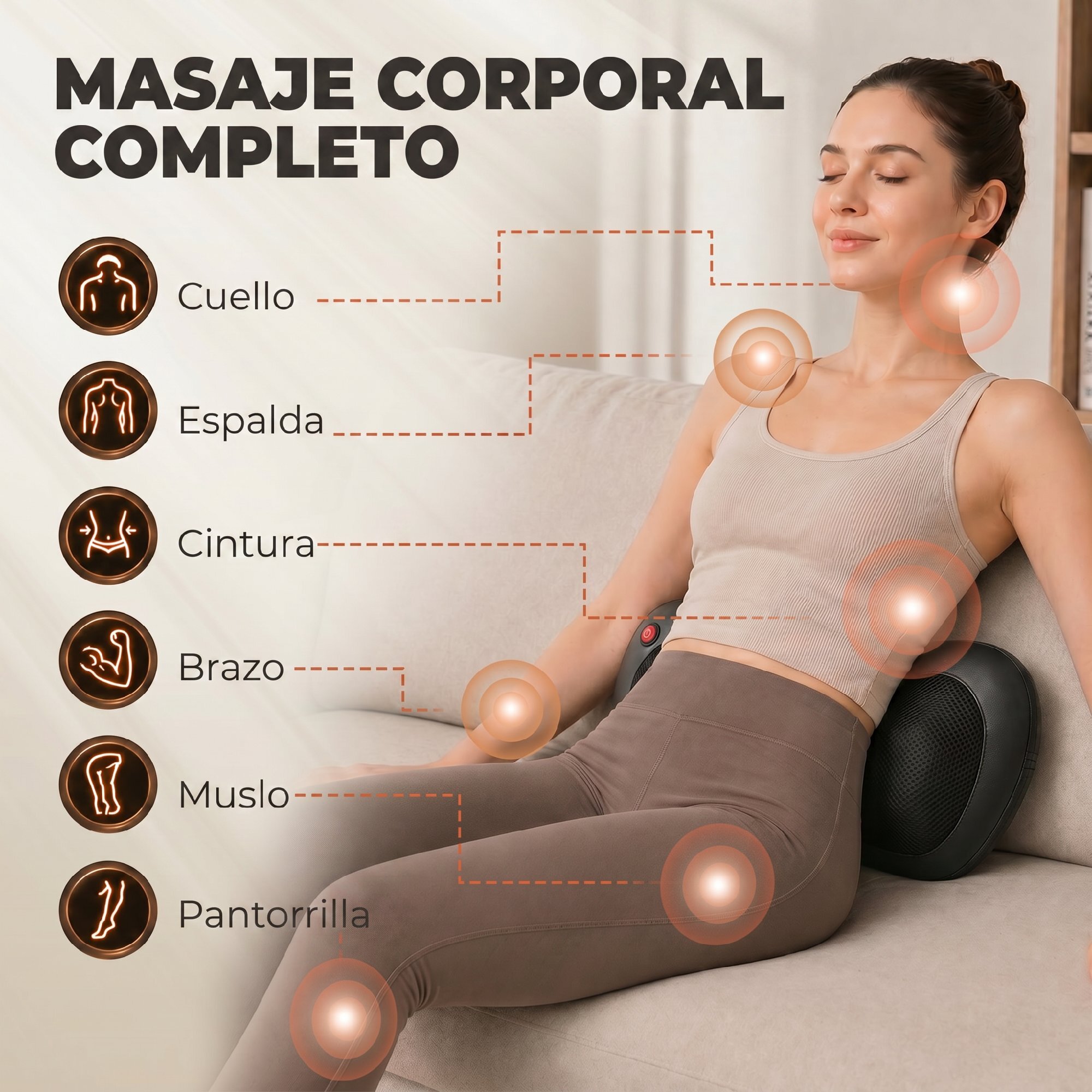Cojín de Masaje Shiatsu con Calor y 4 Nodos, Amasado Giratorio 3D Masajeador de Cuello y Espalda, Alivio de la Fatiga Muscular Regalo para Mujer y Hombre en Casa, Oficina y Coche