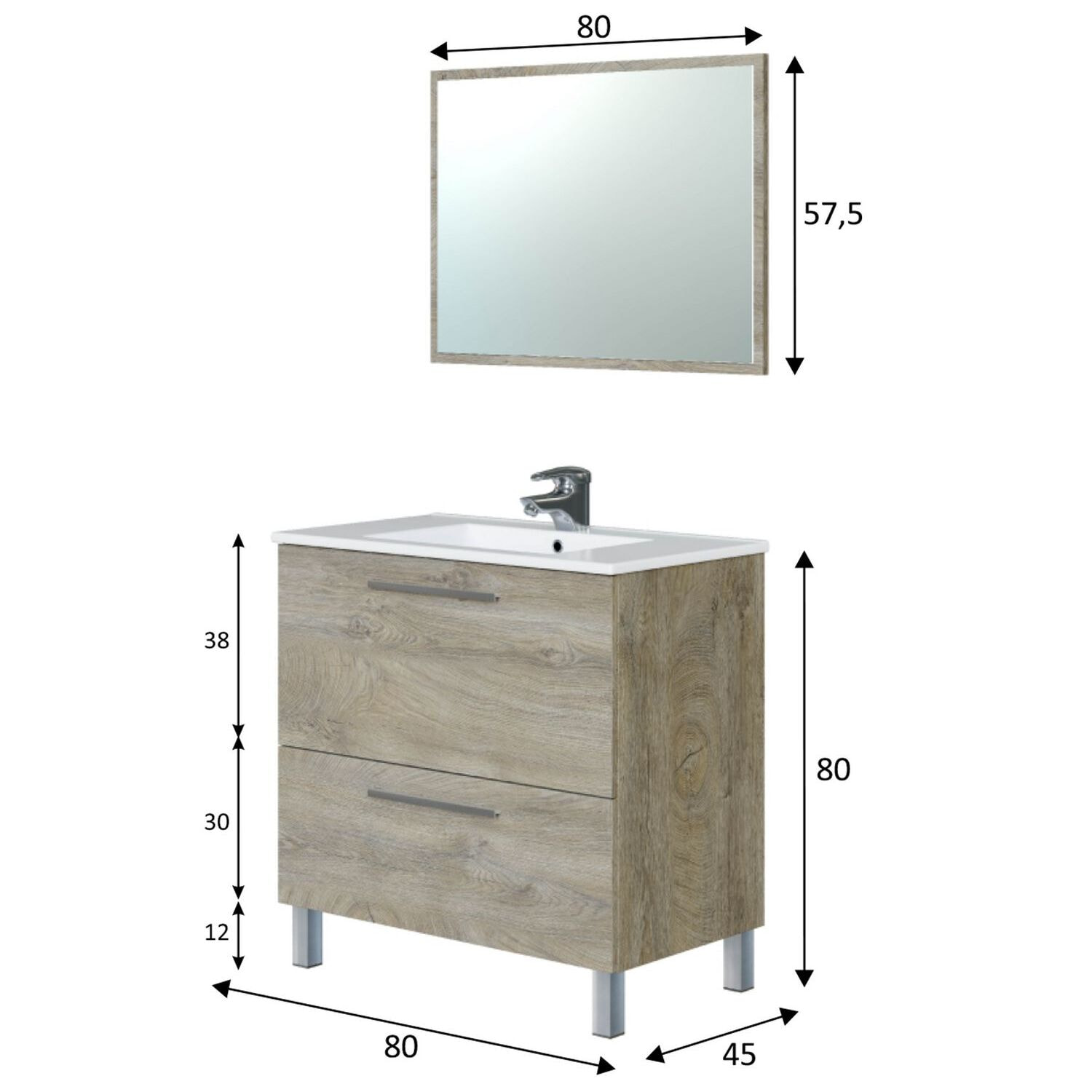 Mueble baño luis 1p1c 80cm color alaska con espejo, sin lavabo