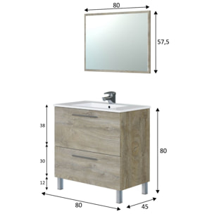 Mueble baño luis 1p1c 80cm color alaska con espejo, sin lavabo