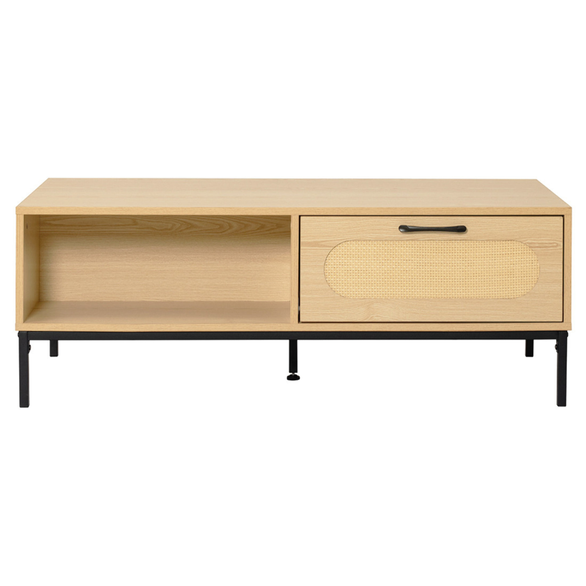 Nagato - table basse - cannage et effet bois - 1 tiroir et 1 niche - 110 cm - Bois / Noir