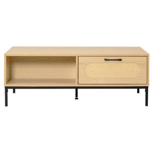Nagato - table basse - cannage et effet bois - 1 tiroir et 1 niche - 110 cm - Bois / Noir