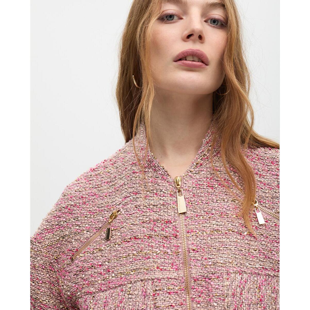 Bomber in Tweed con Tasche con Zip