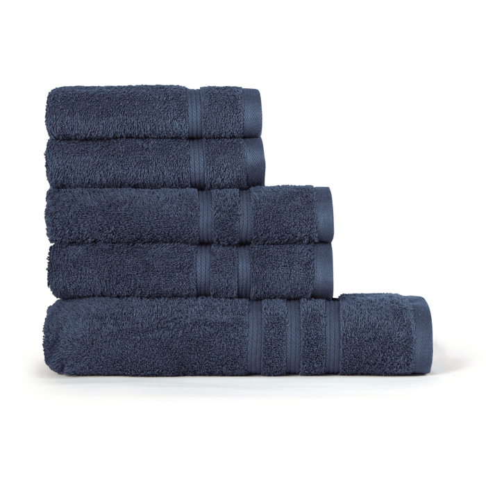 BASSETTI Morbido Asciugamano Asciugamani 480 gr 100% Cotone Set da 5 pz (2 da 58x105 cm + 2 da 38x55 cm + 1 da 70X140 cm) - Collezione MONIQUE BLU_DC