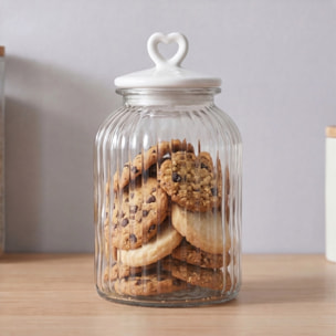 Barattolo in vetro con tappo in ceramica a cuore, contenitore alimenti trasparente, ideale per zucchero caffè biscotti e pasta, design elegante e pratico, organizer cucina resistente, facile da pulire