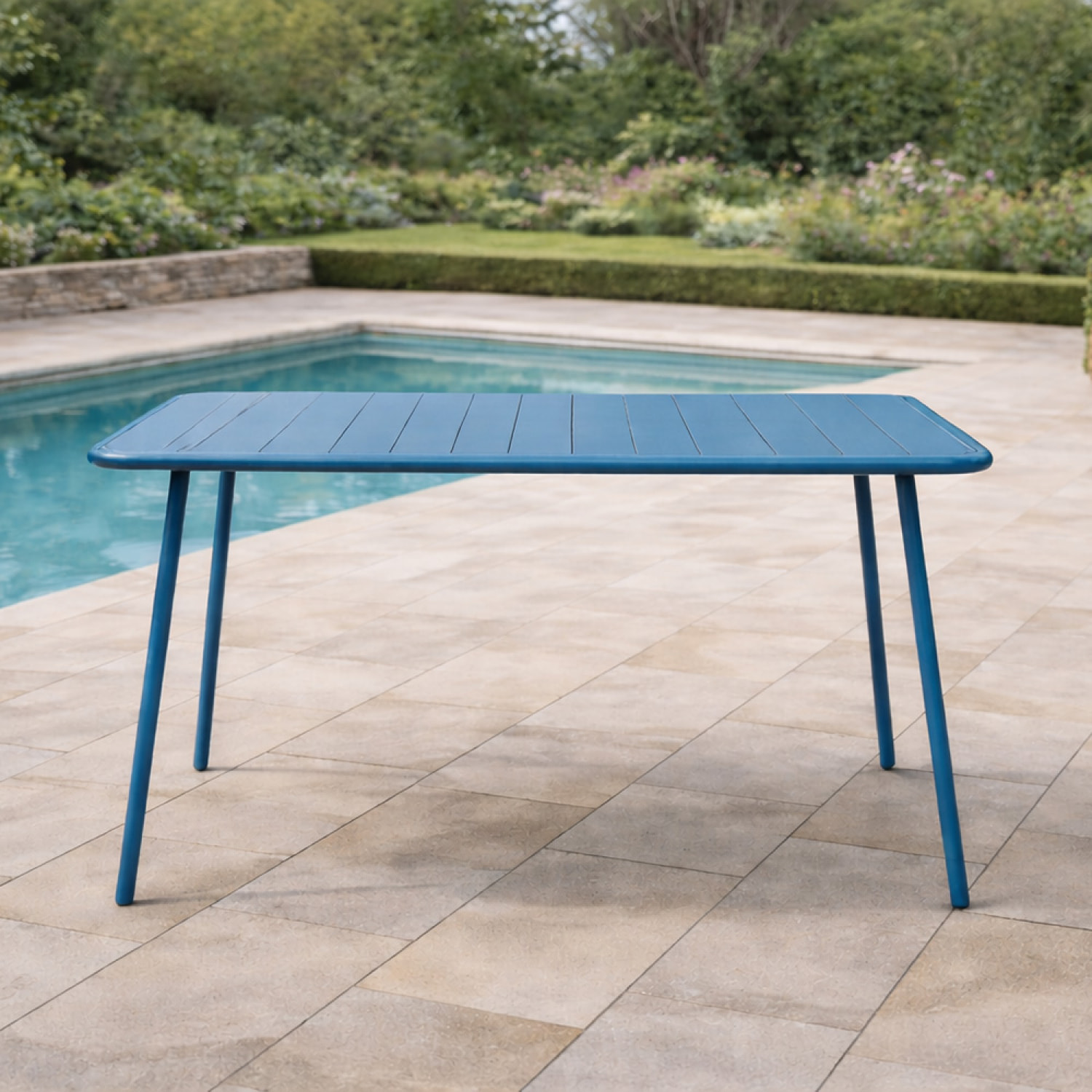 EVORA Table de jardin 4 à 6 places 120cm bleu