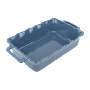 Plat céramique four rectangulaire festonné bleu océan 34,5 cm Délices