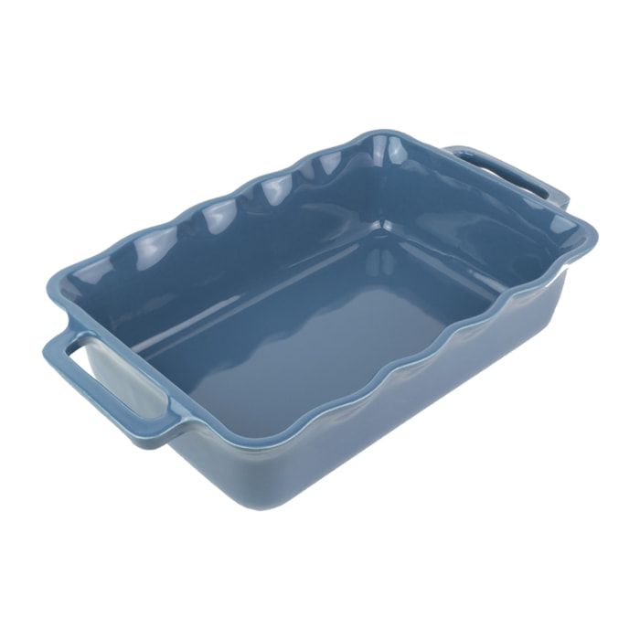 Plat céramique four rectangulaire festonné bleu océan 34,5 cm Délices
