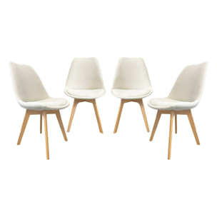 Lot de 4 chaises scandinaves revêtement velours côtelé blanc cassé. pieds bois de hêtre - Nils
