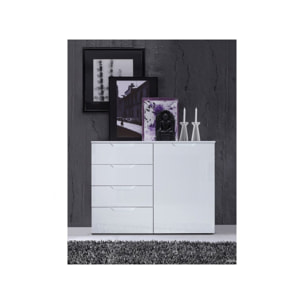 Commode dressing blanc laqué 1 porte, 4 tiroirs - SIENNA