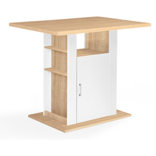 Ilot de cuisine Théo bois et blanc avec rangements