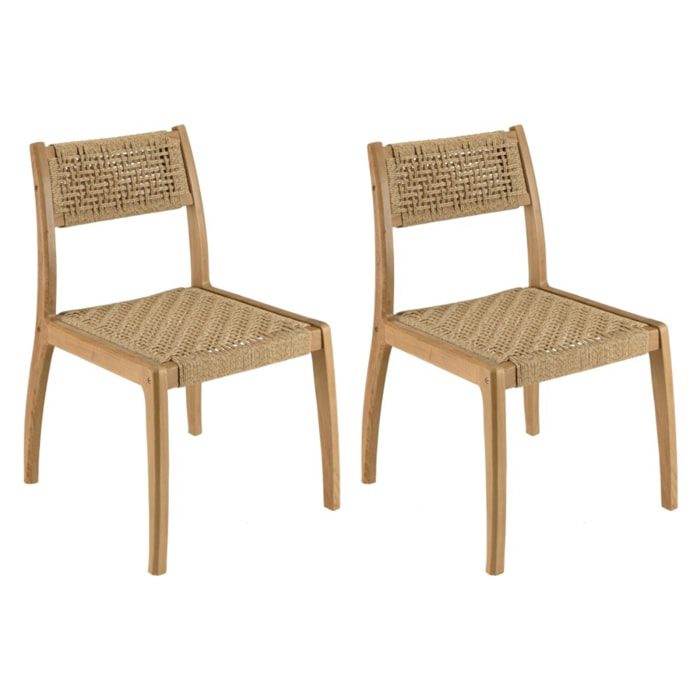 VALERIA - Lot de 2 chaises jardin teck rotin synthétique tressé beige