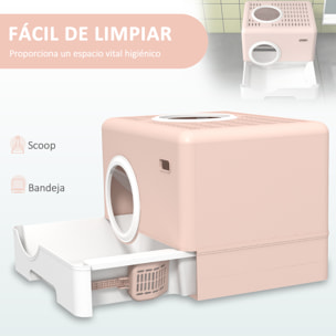Arenero para Gatos Inodoro para Mascotas con Pala Bandeja Extraíble 2 Puertas Entrada Principal y Salida Superior 52x41x38,5 cm Rosa