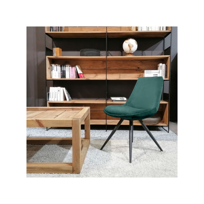 Chaise en velours avec piètement croix en métal noir - COCO