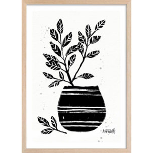 Illustration Poterie et botanique Affiche + cadre en bois - Chêne