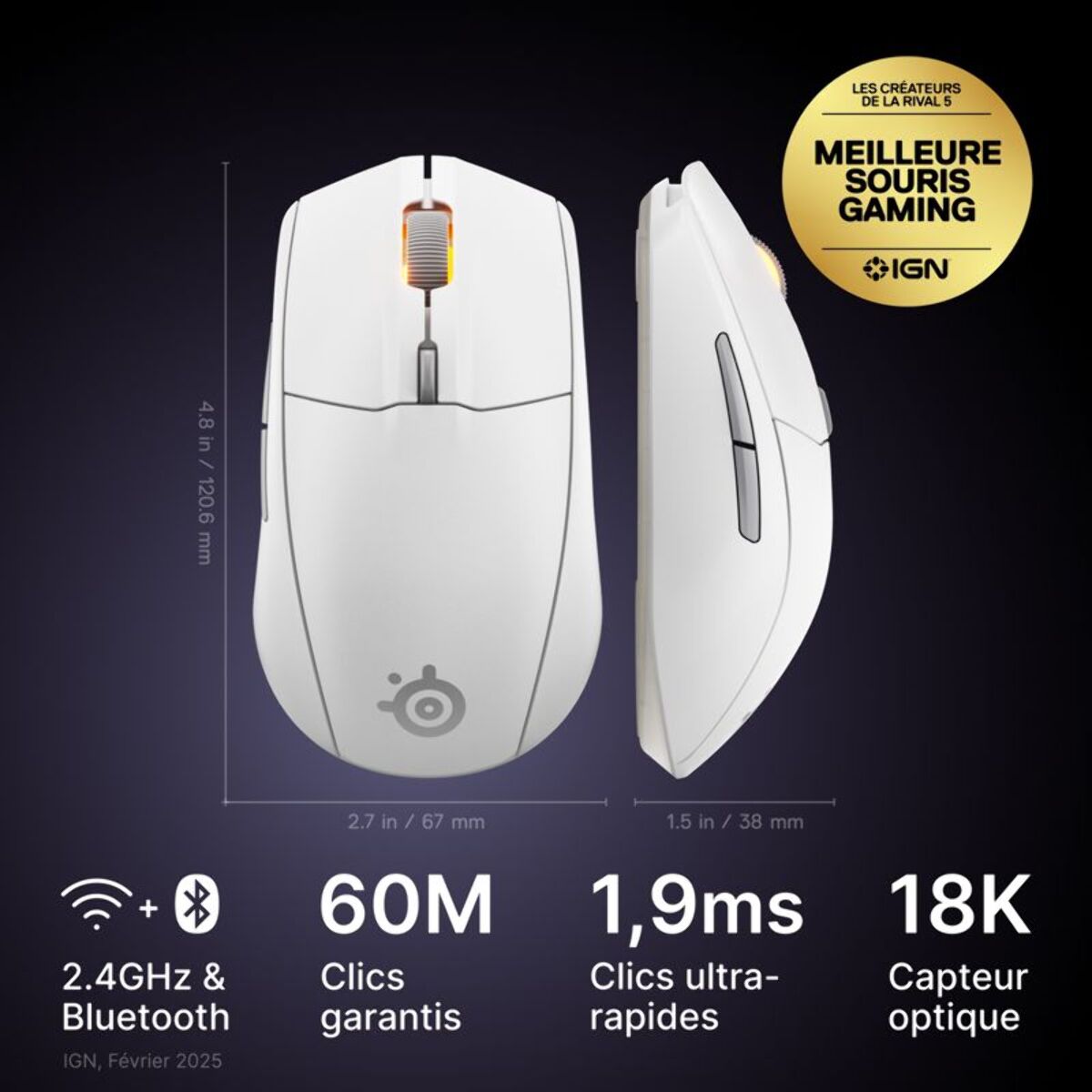 Souris Gamer Sans Fil STEELSERIES Rival 3 WL Gen 2 Blanc