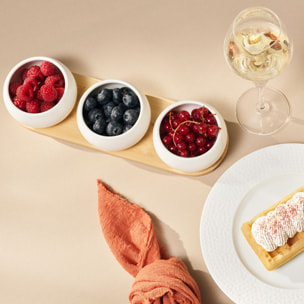 Tapas - Set de 3 coupelles apéritives en céramique avec plateau en bambou
