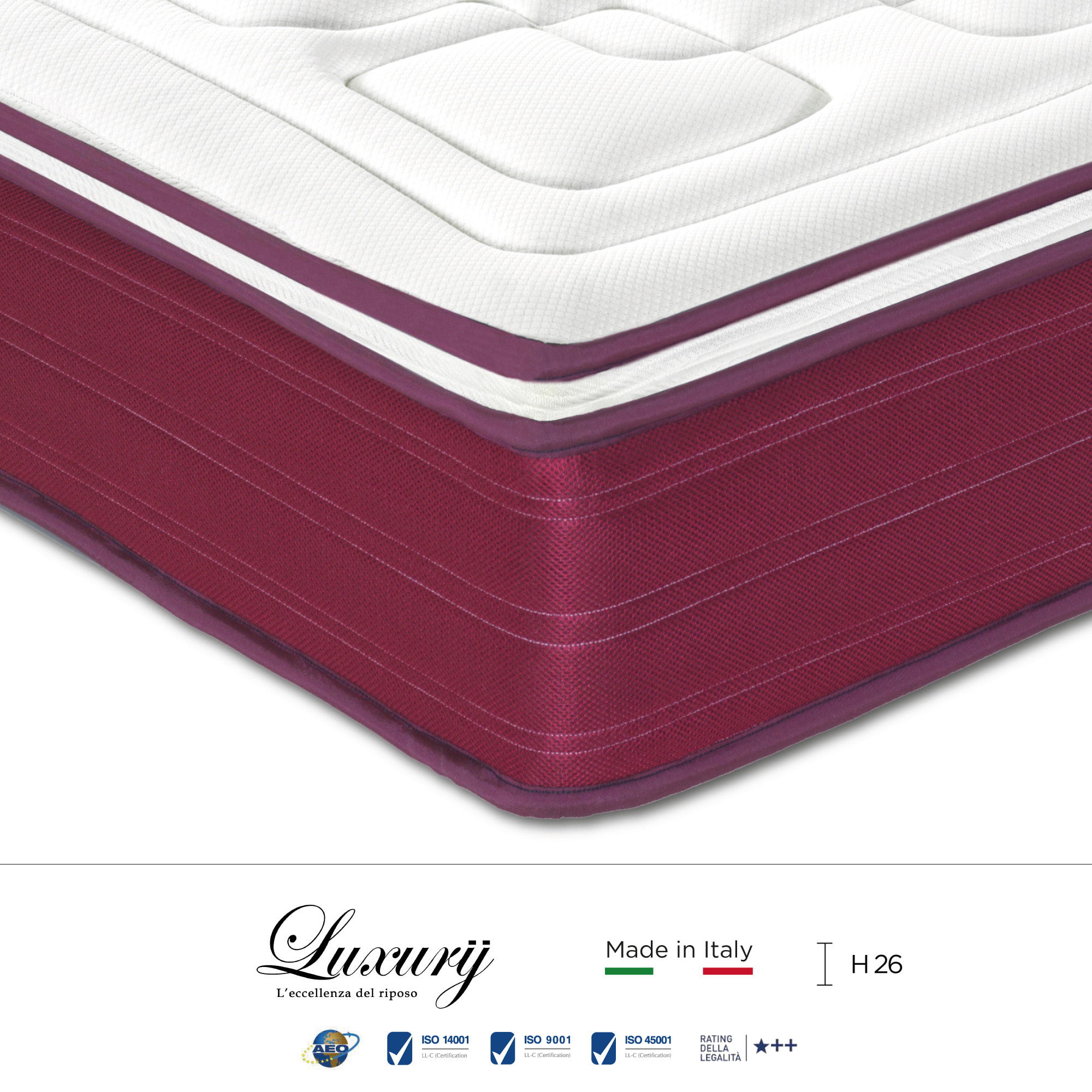 "Ravello" H26 cm 160x200 2 guanciali Memory OMAGGIO a molle insacchettate e 2cm memory