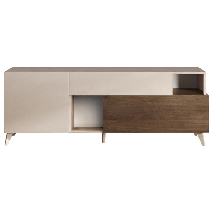 Estelle - meuble tv - 2 portes et 1 tiroir - 181 cm - Marron / Blanc
