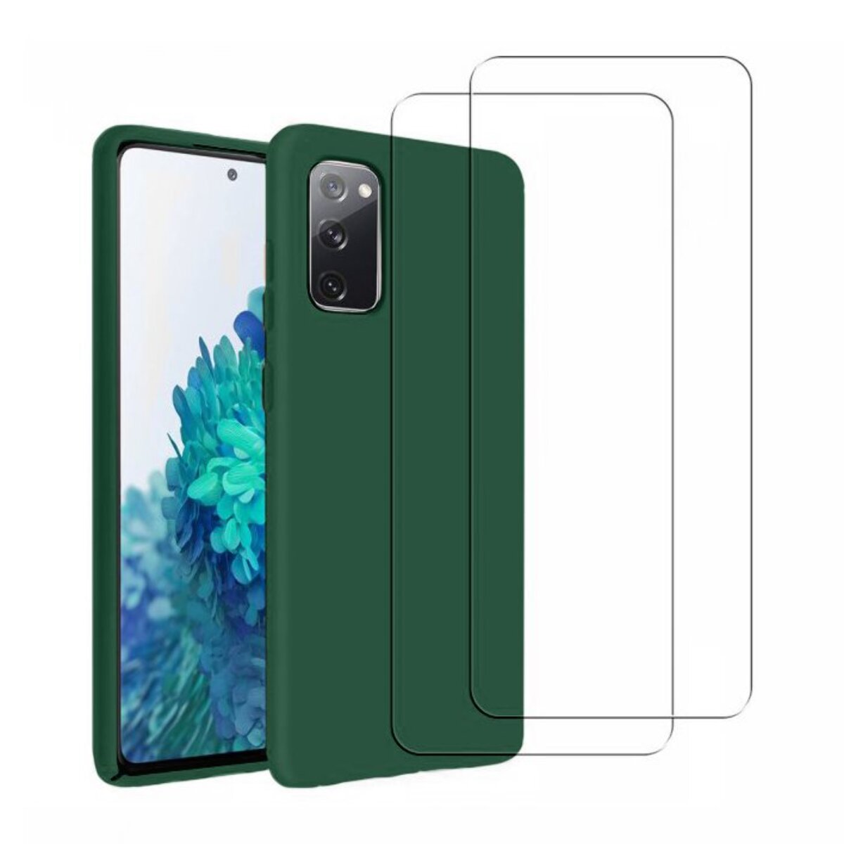 Coque Samsung Galaxy S20 FE Silicone liquide Vert Foret + 2 Vitres en Verre trempé Protection écran Antichocs